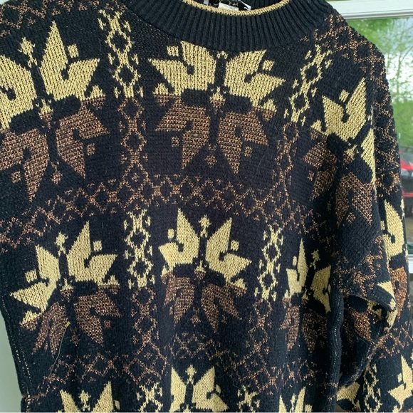 Vintage Crewneck Sweater Adult Large Rose Made in USA 80s 90s Glitter Snowflakes - Picture 6 of 9